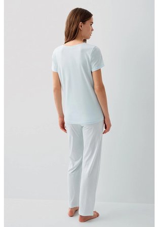 Pierre Cardin 9202 Kadın Pijama Takımı Kısa Kol Açık Mavi Modal Pamuk