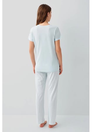 Pierre Cardin 9201 Kısa Kol Modal Pamuk Kadın Pijama Takımı Açık Mavi 4XL