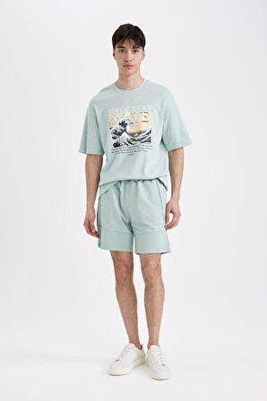 DeFacto Art Hokusai Comfort Regular Fit Rahat Kalıp Bisiklet Yaka Ağır Kumaş Kısa Kollu Tişört A8916AX24SPBE525