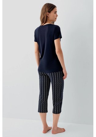 Pierre Cardin 9207 Kadın Pijama Takımı Lacivert Modal Pamuk Kısa Kol Kapri Cepli S Beden