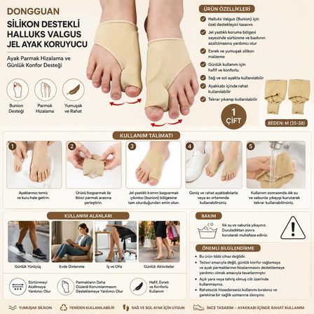 Silikon Destekli / Yastıklı Halluks Valgus İzolasyon Jel Ayak Koruyucu – Ayak Parmak Ayırıcı | Yumuşak Bunion Düzeltici | Parmak Hizalama ve Günlük Konfor Desteği 1 ÇİFT BEDEN : M (35-38)