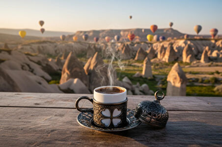 SENA Yonca Desenli 6 Kişilik Porselenli Kapaklı 24 Parça Kalay Renk Fincan Seti