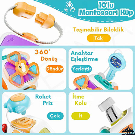 Oyuncak Bebek El Göz Koordinasyonu Geliştiren Montessori 10'lu Eğitici Aktivite Küp