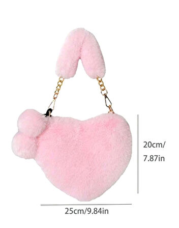 Kalp Şekilli Peluş Askılı Kol Çantası (Fuşya)