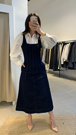 Askılı Denim Jile Kadın Elbise