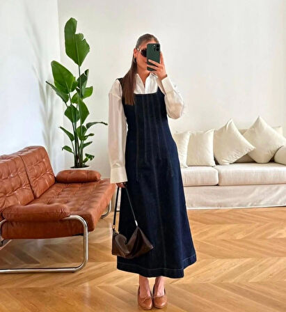 Askılı Denim Jile Kadın Elbise
