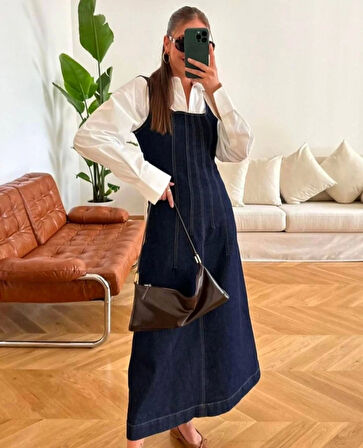 Askılı Denim Jile Kadın Elbise