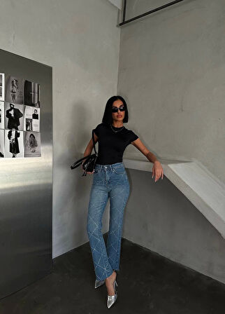 Taşlı Denim Kadın Pantolon