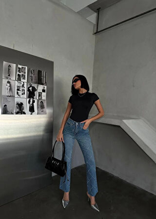 Taşlı Denim Kadın Pantolon