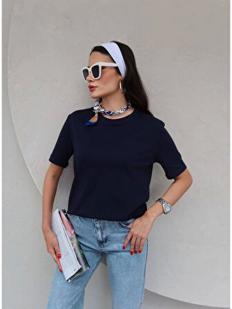 %100 Pamuk Bisiklet Yaka Basic Siyah Kadın T-shirt