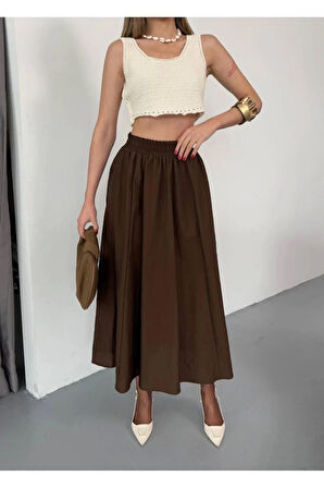 85 Cm - Paraşüt Kumaş Kahverengi Etek