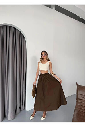 85 Cm - Paraşüt Kumaş Kahverengi Etek