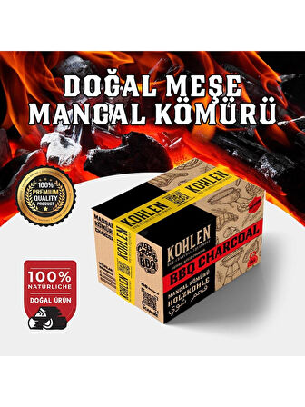 KOHLEN Doğal Meşe Mangal Kömürü Bbq Özel | Boylanmış | Doğal | 5 Kğ