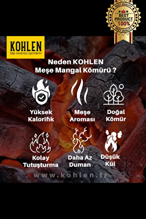 KOHLEN Doğal Meşe Mangal Kömürü Bbq Özel | Boylanmış | Doğal | 5 Kğ