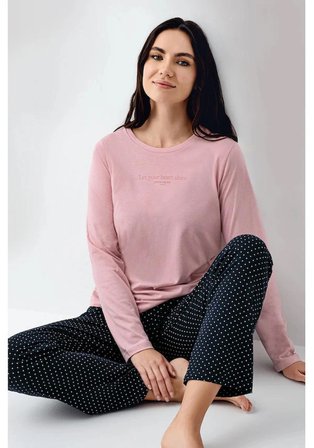 Pierre Cardin Modal Pamuklu Uzun Kol Kadın Pijama Takımı Rose S