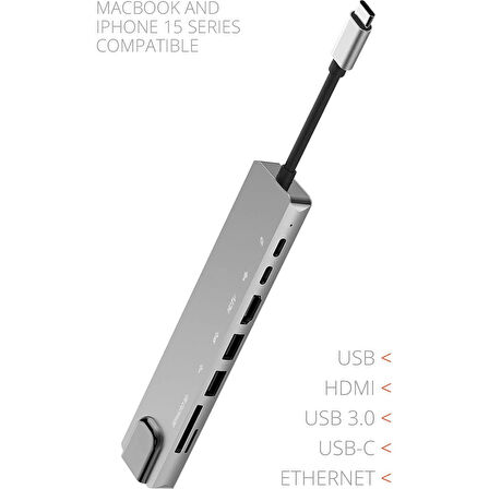 Powerway 8 in 1 Type-C Hub Dönüştürücü 4K Hdmi USB Micro Sd Gigabyte Ethernet 