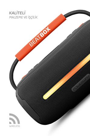 Powerway BeatBox Siyah Led Işıklı Ses Bombası Usb Sd Aux FM Radyo Bluetooh Hoparlör