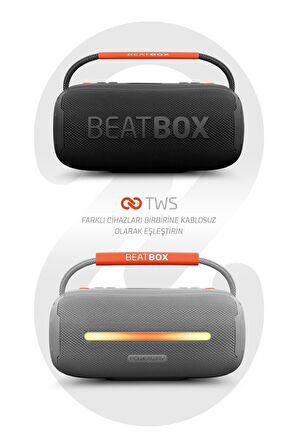 Powerway BeatBox Siyah Led Işıklı Ses Bombası Usb Sd Aux FM Radyo Bluetooh Hoparlör