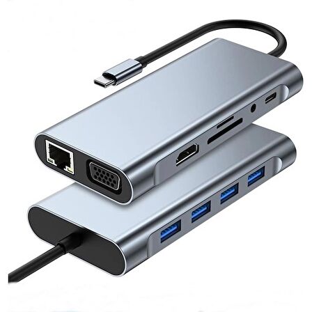 Pmr Type C Hub 11 In 1 USB C Docking Station 4K Hdmı,vga,type C PD,USB3.0,RJ45 Ethernet,sd/tf Aux