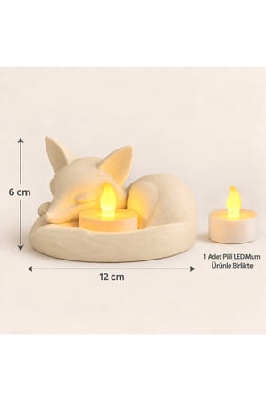 Uyuyan Tilki LED Mumluk – Dekoratif Gece Lambası ve Masa Üstü Işık - Beyaz