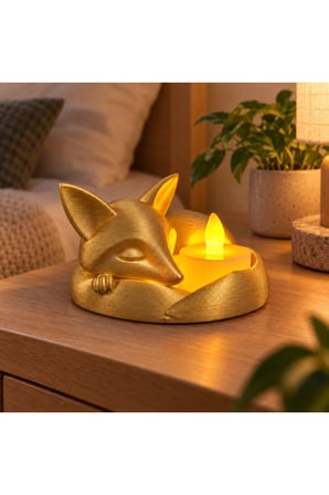 Uyuyan Tilki LED Mumluk – Dekoratif Gece Lambası ve Masa Üstü Işık - Gold