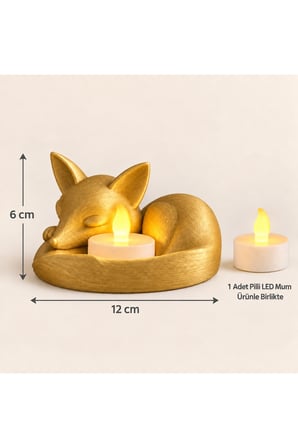 Uyuyan Tilki LED Mumluk – Dekoratif Gece Lambası ve Masa Üstü Işık - Gold