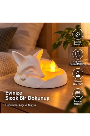 Uyuyan Tilki LED Mumluk – Dekoratif Gece Lambası ve Masa Üstü Işık - Gold