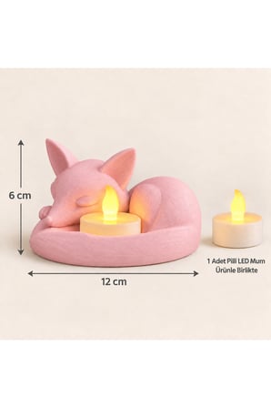 Uyuyan Tilki LED Mumluk – Dekoratif Gece Lambası ve Masa Üstü Işık - Pembe