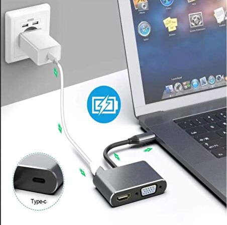Type C 4 in 1 4K Hdmi- Vga-Usb 3.0-87w Type c Dişi