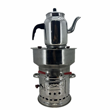 Paslanmaz 304 Çelik 7 litre Çift Hazneli Demlikli Semaver