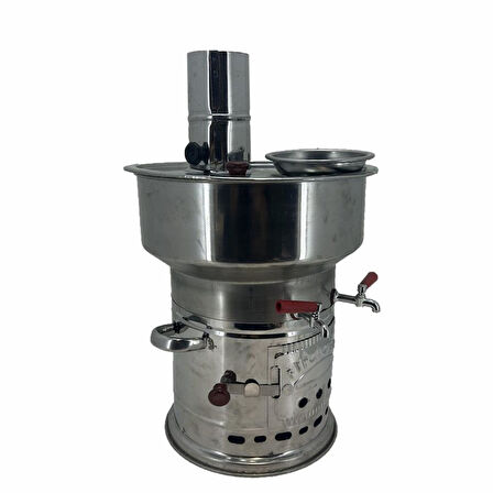 Paslanmaz 304 Çelik 7 litre Çift Hazneli Demlikli Semaver