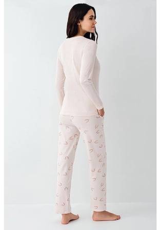 Pierre Cardin 9061 Uzun Kol Modal Pamuk Pijama Takımı Toz Pembe S Beden