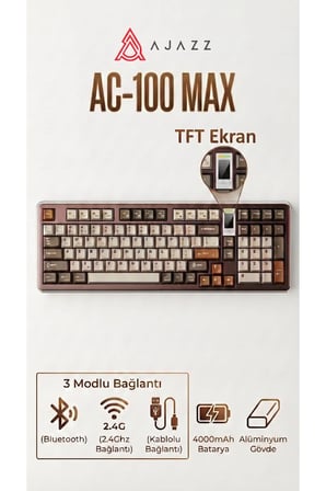 Ac100 Max Mekanik Klavye,Alüminyum Gasket Tasarım TFT ekranlı Hot-Swap RGB- 4000 Mah