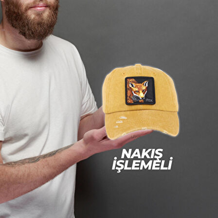 Perlotus Hayvan Desen Fox Tilki Tema Eskitme Pamuklu Şapka