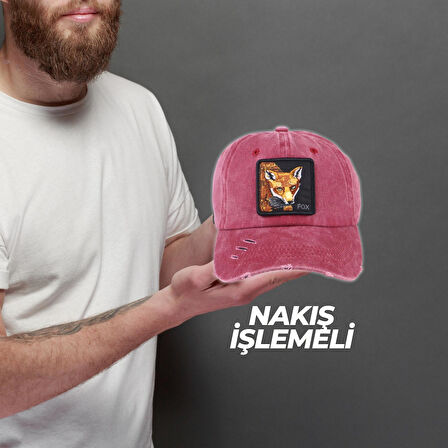 Perlotus Hayvan Desen Fox Tilki Tema Eskitme Pamuklu Şapka