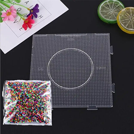 Eğitici Hama Boncuk 15cm Kare Şekilli 55gr Renkli Hama Boncuk Seti