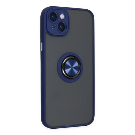 Apple iPhone 14 Kılıf Montreal Yüzüklü Silikon Kapak - Lacivert