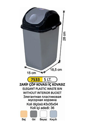 Plastik Döner Kapaklı Çöp Kovası 5 Litre, İç Kovasız Zarif Model