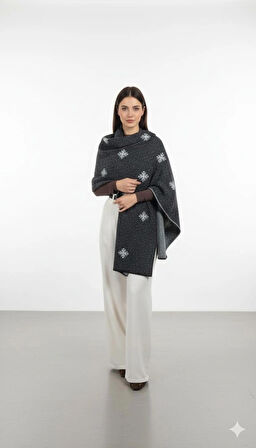 Kar Tanesi Motifli Özel Tasarım Modern Kadın Triko Şal – Yumuşak Dokulu, Hafif ve Şık (170x70 cm)