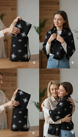 Kar Tanesi Motifli Özel Tasarım Modern Kadın Triko Şal – Yumuşak Dokulu, Hafif ve Şık (170x70 cm)