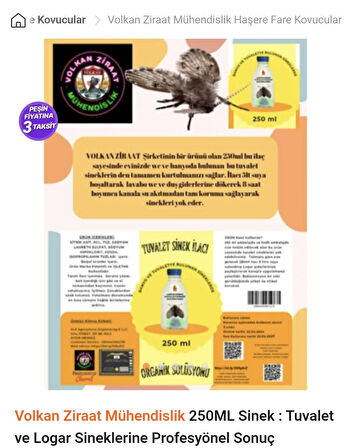 Çöp sineği ilacı çöpte yaşayan sineklerde çok etkili 250ml ilaç