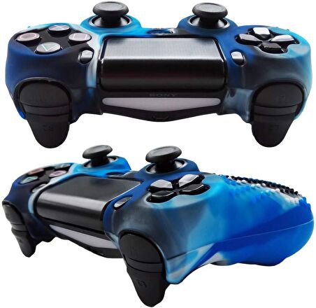 Cosmostech PS4 Controller Joystick Oyun Kolu Gamepad Uyumlu - Silikon Koruyucu Cover Mavi Kamuflaj