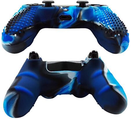 Cosmostech PS4 Controller Joystick Oyun Kolu Gamepad Uyumlu - Silikon Koruyucu Cover Mavi Kamuflaj