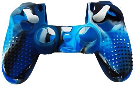 Cosmostech PS4 Controller Joystick Oyun Kolu Gamepad Uyumlu - Silikon Koruyucu Cover Mavi Kamuflaj