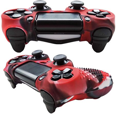 Cosmostech PS4 Controller Joystick Oyun Kolu Gamepad Uyumlu - Silikon Koruyucu Cover Kırmızı Kamuflaj