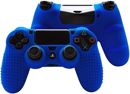 Cosmostech PS4 Controller Joystick Oyun Kolu Gamepad Uyumlu - Silikon Koruyucu Cover Mavi