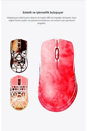 M259 Alüminyum Magnezyum Alaşımlı Oyuncu Mouse, Pixart PAW3395 Optik Sensör, 26000 DPI 2.4Ghz / USBC