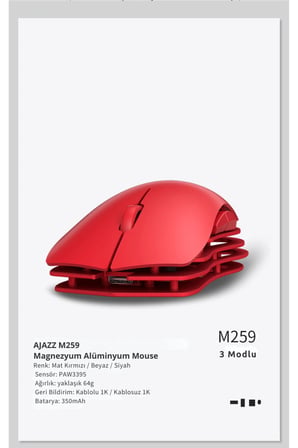 M259 Alüminyum Magnezyum Alaşımlı Oyuncu Mouse, Pixart PAW3395 Optik Sensör, 26000 DPI 2.4Ghz / USBC
