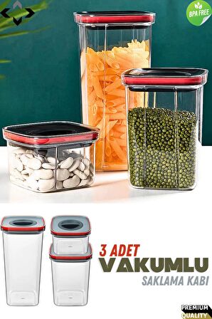 3'lü Vakumlu Kristal Mika Saklama Kabı 3 ADET Vakum Kapaklı Saklama Kabı Food Container