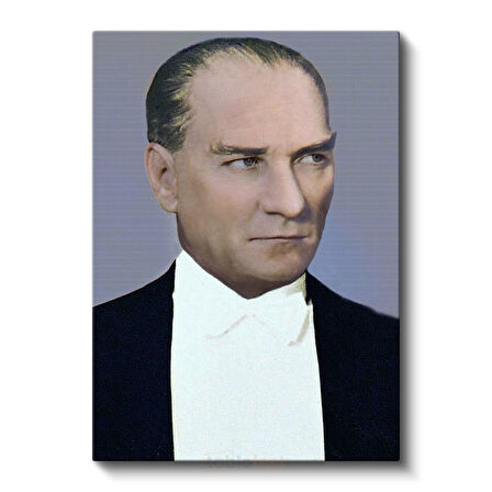 Beyaz Yakalı Atatürk - Mavi Fonda Portre Kanvas Tablo